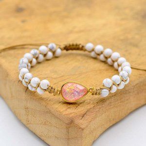 Howlite Stone Handmade Braided Teardrop Opal Healing Women Bracelet Xmas Gift
